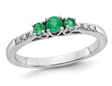 1/5 Carat (ctw) Three Stone Emerald Ring in 14K White Gold with Accent Diamonds